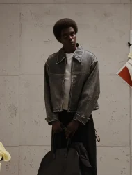 Ffected 'Almés' Leather Jacket Washed Grey (4)