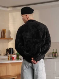 Ffected 'Ivaz' Fuzzy Knit Sweatshirt Black (1)