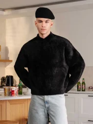 Ffected 'Ivaz' Fuzzy Knit Sweatshirt Black (2)