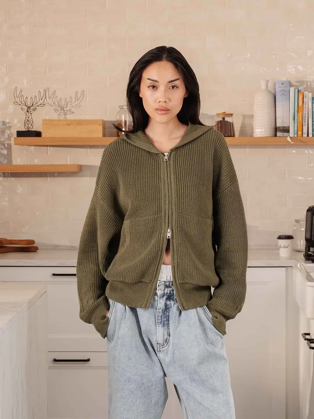 Ffected 'Seoul' Knit Hoodie Olive (1)