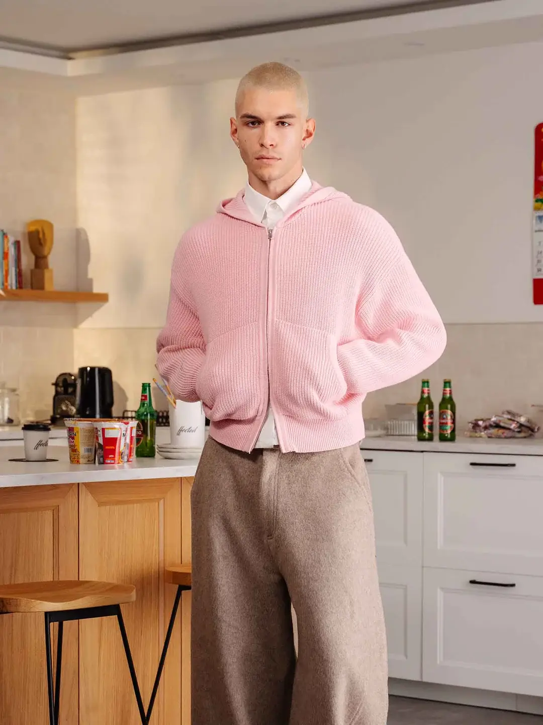 Ffected 'Seoul' Knit Hoodie Pink (3)